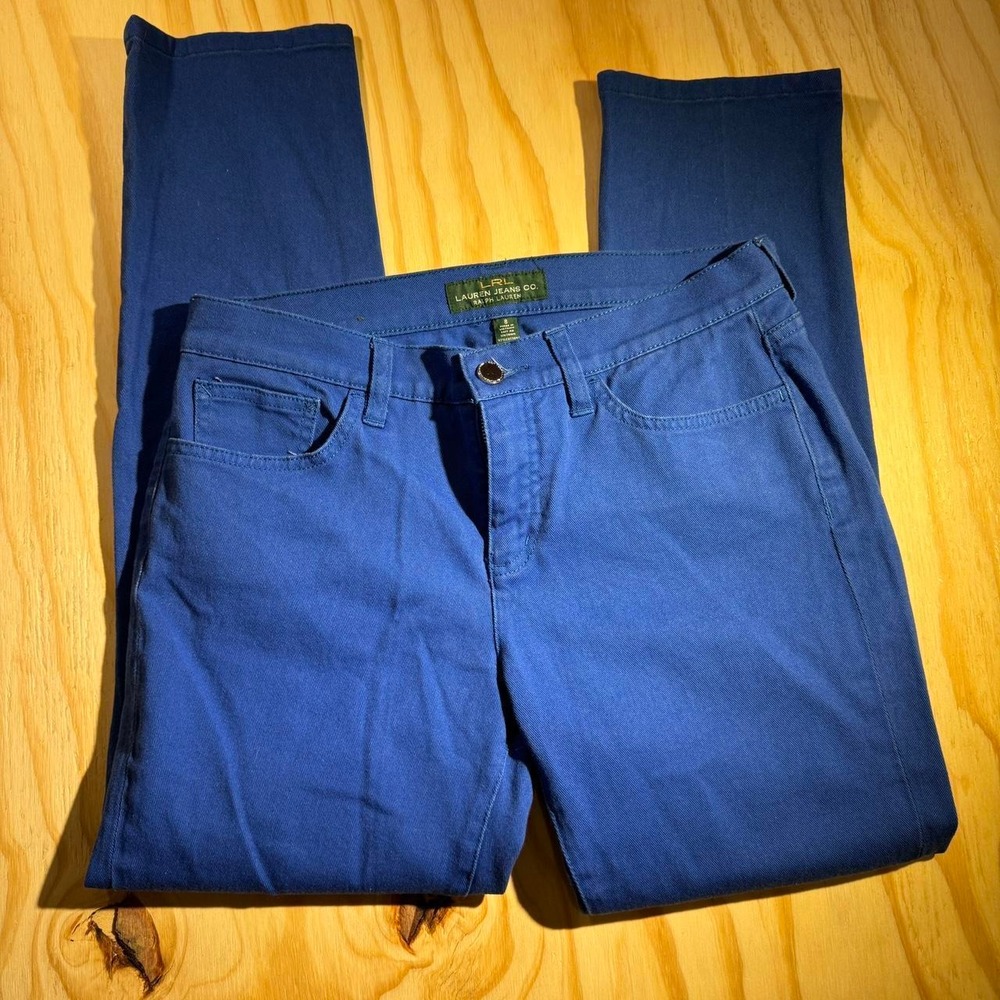 Lauren Ralph Lauren Womens 8 Blue Slim Straight Leg Stretch Cotton Pants